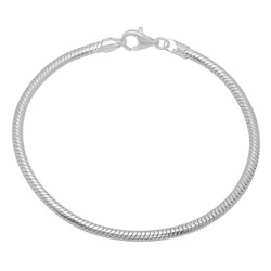 2.4mm Solid .925 Sterling Silver Round Snake Chain Bracelet + Gift Box