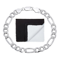 7mm .925 Sterling Silver Diamond-Cut Flat Figaro Chain Bracelet + Gift Box