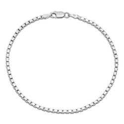 2.3mm Solid .925 Sterling Silver Square Box Chain Bracelet + Gift Box