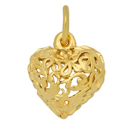 Gold Plated Ornate Filigree Rounded Heart Shaped Pendant + Microfiber