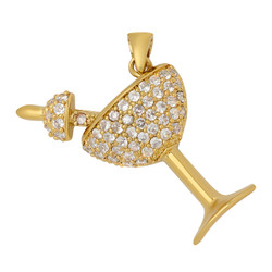 Gold Plated Martini Glass & Garnish Pendant w/Cubic Zirconia + Jewelry Polishing Cloth (SKU: GL-CZP602)