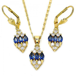 High-Polished 0.25 mils 14k Gold Plated Cubic Zirconia + Jewelry Cloth & Pouch (SKU: SET-1018A)