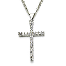 18.2mm Polished Rhodium Plated Clear Cubic Zirconia Curb Pendant + Necklace, 21.5 (SKU: RL-PD1009A)