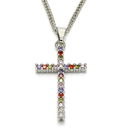 18.2mm Polished Rhodium Plated Multicolor Cubic Zirconia Curb Pendant + Necklace, 21.5