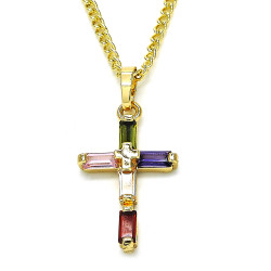 15.4mm Polished 14k Yellow Gold Plated Multicolor Cubic Zirconia Curb Pendant + Necklace, 21.5 (SKU: GL-PD1003D)