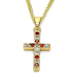 12.3mm Polished 14k Yellow Gold Plated Red Cubic Zirconia Curb Pendant + Necklace, 21.5 (SKU: GL-PD1006B)