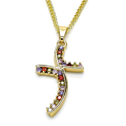 17.3mm Polished 14k Yellow Gold Plated Multicolor Cubic Zirconia Curb Pendant + Necklace, 21.5