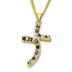17.3mm Polished 14k Yellow Gold Plated Black Cubic Zirconia Curb Pendant + Necklace, 21.5 (SKU: GL-PD1010C)