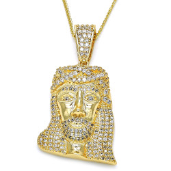 Polished 14k Yellow Gold Plated Clear Cubic Zirconia Type Type Type Pendant + Necklace, 19.5