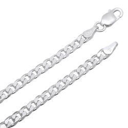 3.5mm Solid .925 Sterling Silver Beveled Curb Chain Necklace + Gift Box (SKU: CHN214-BX)