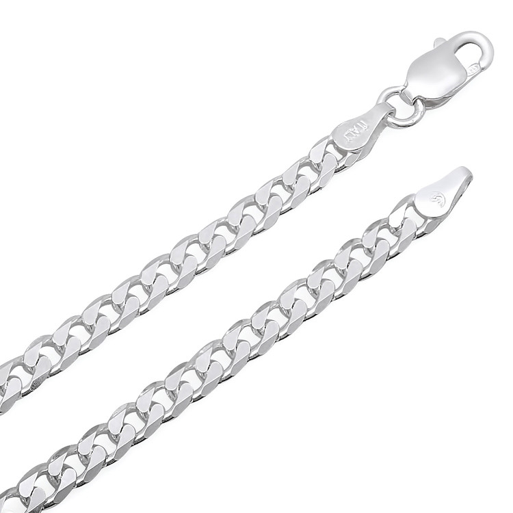 Buy 2 Get 1 FREE 925 Stamped Silver Necklace Flat Curb Chain 22" 1.9 mm 