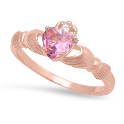 Sterling Silver Rose Gold Plated Claddagh October Birthstone pink CZ Promise Ring Made in Italy (SKU: SS-RN1062D)