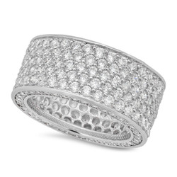 Rhodium Plated Micro-Pave Iced Out Cubic Zirconia Band Ring + Jewelry Polishing Cloth (SKU: RN1167)