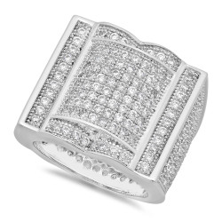 Rhodium Plated Micro-Pave Iced Out Cubic Zirconia Hip Hop Ring + Jewelry Polishing Cloth (SKU: RP-RN1007)