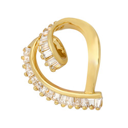 Gold Plated Heart Shape Slider Pendant Accented w/Baguette CZs + Jewelry Polishing Cloth (SKU: GL-CZP410-SET)