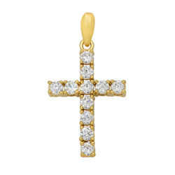 Gold Plated Small Cross Pendant of Round Brilliant Cut CZs + Jewelry Polishing Cloth (SKU: GL-CZP458-SET)