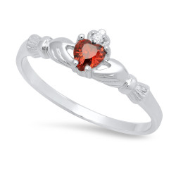 Sterling Silver Claddagh January Birthstone Garnet CZ Promise Ring Made in Italy + Cleaning Cloth (SKU: SS-RN1063D)