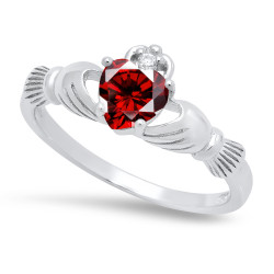 Sterling Silver Claddagh January Birthstone Garnet CZ Promise Ring Made in Italy + Cleaning Cloth (SKU: SS-RN1060O)