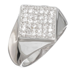 Rhodium Plated Ring Iced Out With Micro Pave Cubic Zirconia CZ Stones + Bonus Polishing Cloth (SKU: RP-CR27R)