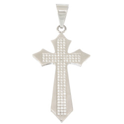 Solid Stainless Steel Cross Pendant Charm with Micro Pave Prong-Set CZ Stones (SKU: ST-6102A)