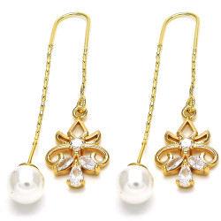 Polished 14k Yellow Gold Plated Clear Cubic Zirconia Threader Earrings (SKU: GL-ER1047)