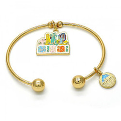 22mm 14k Yellow Gold Plated Round Charm Bracelet, 7.5 inches (SKU: GL-BC1029)