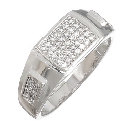 Rhodium Plated Ring Iced Out With Micro Pave Cubic Zirconia CZ Stones + Bonus Polishing Cloth (SKU: RP-CR49)