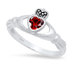 Sterling Silver Claddagh January Birthstone Garnet CZ Promise Ring Made in Italy + Cleaning Cloth (SKU: SS-RN1066F)