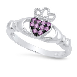 Sterling Silver Claddagh October Birthstone pink CZ Promise Ring Made in Italy + Cleaning Cloth (SKU: SS-RN1064D)