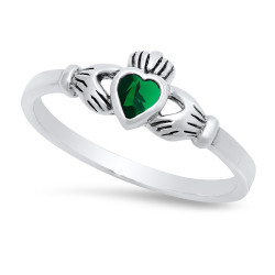 Sterling Silver Claddagh May Birthstone Emerald CZ Promise Ring Made in Italy + Cleaning Cloth (SKU: SS-RN1065D)