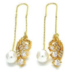 Polished 14k Yellow Gold Plated Clear Cubic Zirconia Threader Earrings (SKU: GL-ER1046)