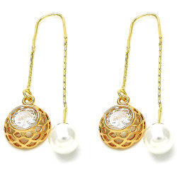 Polished 14k Yellow Gold Plated Clear Cubic Zirconia Threader Earrings (SKU: GL-ER1040)