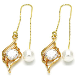 Polished 14k Yellow Gold Plated Clear Cubic Zirconia Threader Earrings (SKU: GL-ER1034A)