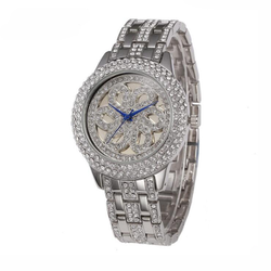 Men's Polished 14k Gold Plated Stainless Steel Cubic Zirconia Iced Out Watch + Jewelry Cloth & Pouch (SKU: WTC194)
