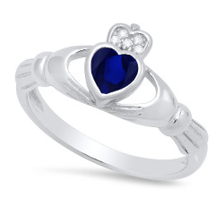 Sterling Silver Claddagh September Birthstone Blue Sapphire CZ Promise Ring Made in Italy + Cloth (SKU: SS-RN1067C)