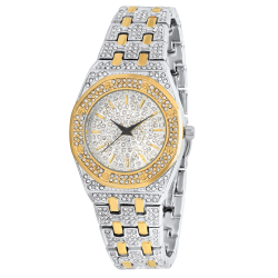 Men's Gold Stainless Steel Cubic Zirconia Iced Out Watch + Jewelry Cloth & Pouch (SKU: WTC187)