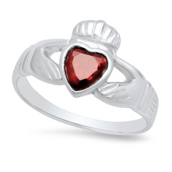 Sterling Silver Claddagh January Birthstone Garnet CZ Promise Ring Made in Italy + Cleaning Cloth (SKU: SS-RN1069C)