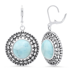 High-Polished .925 Sterling Silver (Nickel Free) Larimar + Jewelry Cloth & Pouch (SKU: SS-ER2419)