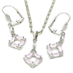 Women's 0.25 mils Rhodium Plated Silver CZ Pendant + Mariner Chain Necklace Set, 18" + Jewelry Cloth (SKU: SET-1015G)
