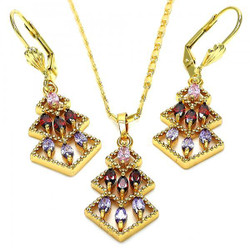 Women's 0.25 mils 14k Gold Plated CZ Pendant + Mariner Chain Necklace Set, 18" + Jewelry Cloth (SKU: SET-1013B)