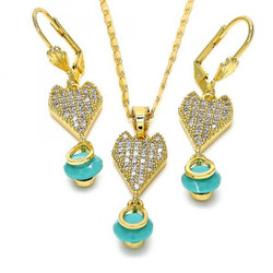 Women's 0.25 mils 14k Gold Plated CZ Pendant + Mariner Chain Necklace Set, 18" + Jewelry Cloth (SKU: SET-1012C)