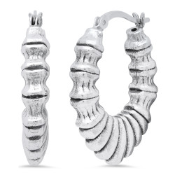 Women's Oxidized Silver Round Hoop Earrings + Jewelry Cloth & Pouch (SKU: SS-ER2431)