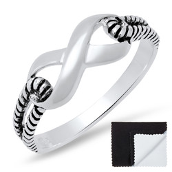 925 Sterling Silver High Polished Infinity Knot Promise Ring + Bonus Cleaning Cloth (SKU: SS-RN1085)