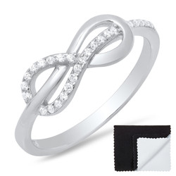 925 Sterling Silver High Polished Infinity Knot Cubic Zirconia Promise Ring + Bonus Cleaning Cloth (SKU: SS-RN1073)