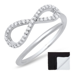 925 Sterling Silver High Polished Infinity Knot Cubic Zirconia Promise Ring + Bonus Cleaning Cloth (SKU: SS-RN1079)