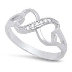 925 Sterling Silver High Polished Infinity Knot Cubic Zirconia Promise Ring + Bonus Cleaning Cloth (SKU: SS-RN1075)