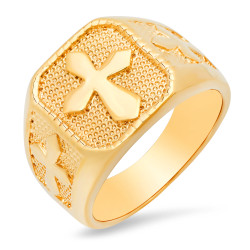 Men's Smooth 14k Yellow Gold Plated Cross Signet Ring (SKU: GL-RN1002)