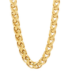 7.5mm 14k Yellow Gold Plated Braided Wheat Chain Necklace + Gift Box (SKU: GL-097C-BX)