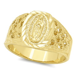 Men's 22mm 14k Yellow Gold Plated Virgin Mary Ring + Gift Box (SKU: GL-MN21-BX)