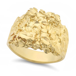 Men's 21mm Textured 14k Yellow Gold Plated Flat Nugget Ring + Gift Box (SKU: GL-MN1-BX)
